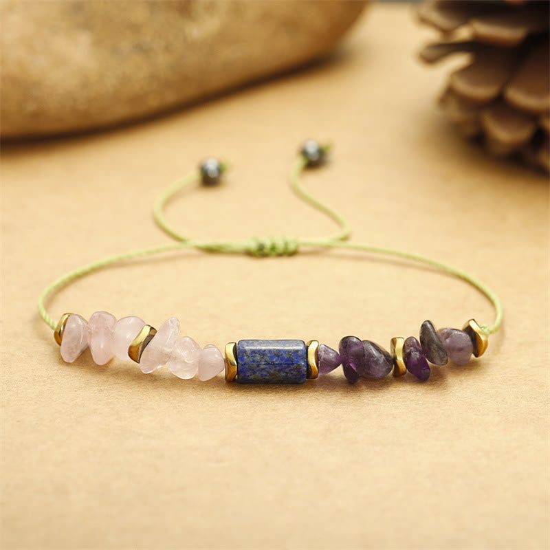 Buddha Stones Best Friends Forever Amethyst Rose Quartz Lazurite Lapis Lazuli Spiritual Bracelet