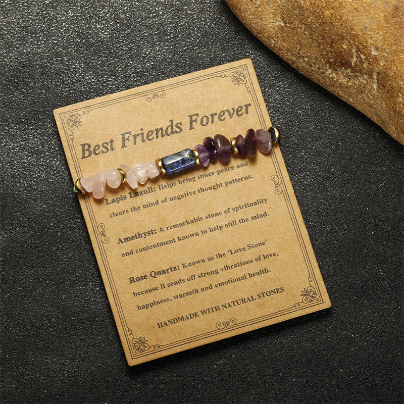 Buddha Stones Best Friends Forever Amethyst Rose Quartz Lazurite Lapis Lazuli Spiritual Bracelet
