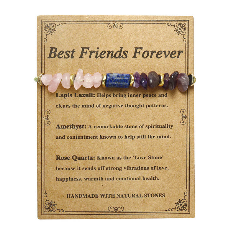 Buddha Stones Best Friends Forever Amethyst Rose Quartz Lazurite Lapis Lazuli Spiritual Bracelet