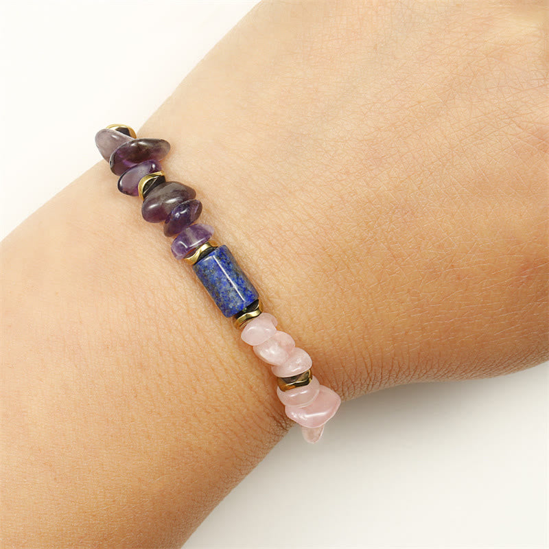 Buddha Stones Best Friends Forever Amethyst Rose Quartz Lazurite Lapis Lazuli Spiritual Bracelet