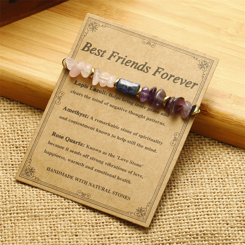 Buddha Stones Best Friends Forever Amethyst Rose Quartz Lazurite Lapis Lazuli Spiritual Bracelet
