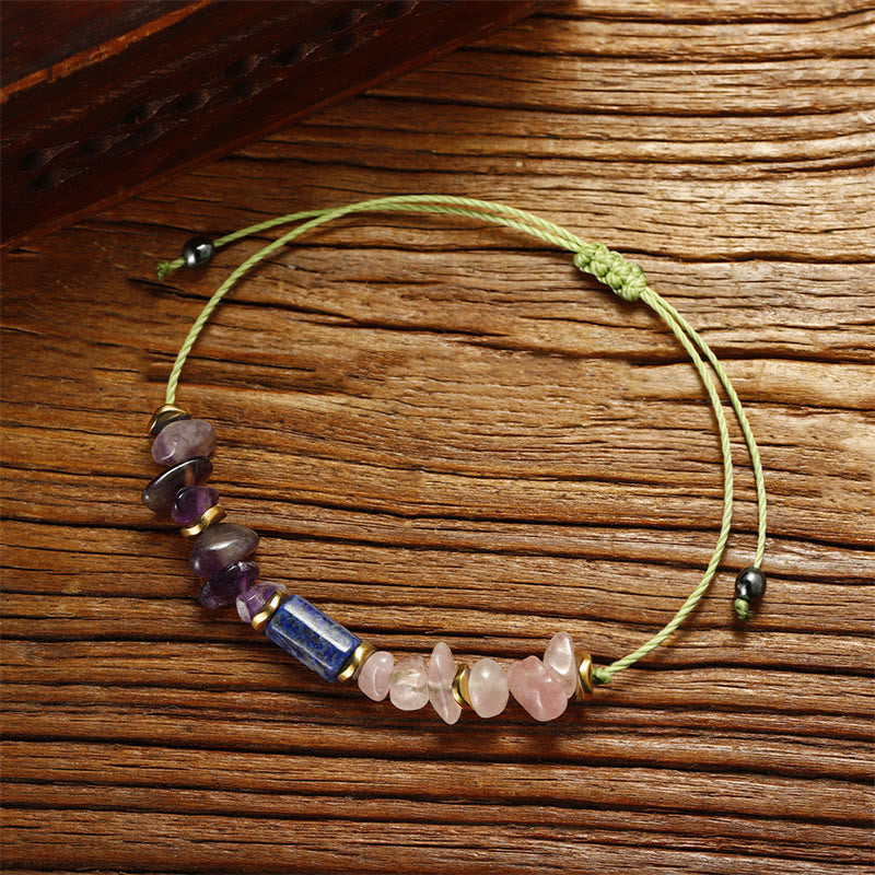 Buddha Stones Best Friends Forever Amethyst Rose Quartz Lazurite Lapis Lazuli Spiritual Bracelet