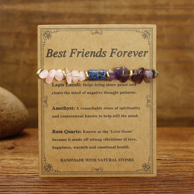 Buddha Stones Best Friends Forever Amethyst Rose Quartz Lazurite Lapis Lazuli Spiritual Bracelet