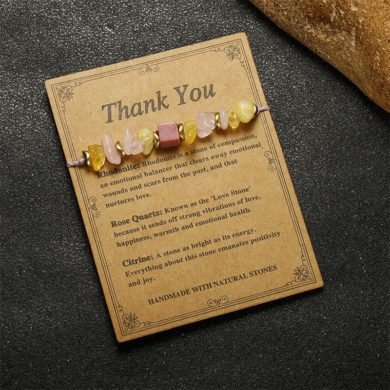 Buddha Stones Thank You Rose Quartz Citrine Rhodonite Passionate Bracelet