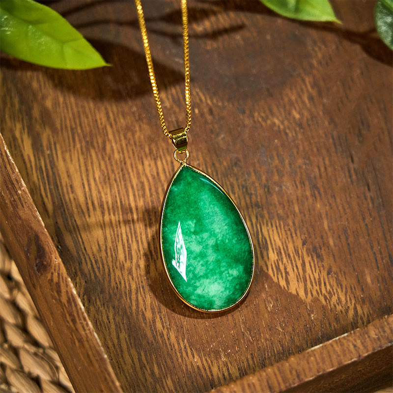 EverestArtstudios Green Jade Water Drop Pattern Abundance Necklace Pendant