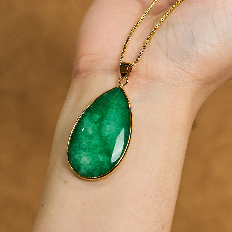 EverestArtstudios Green Jade Water Drop Pattern Abundance Necklace Pendant