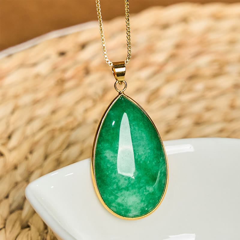 EverestArtstudios Green Jade Water Drop Pattern Abundance Necklace Pendant
