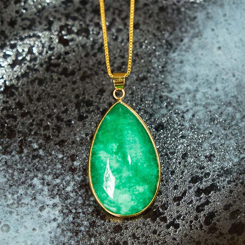 EverestArtstudios Green Jade Water Drop Pattern Abundance Necklace Pendant
