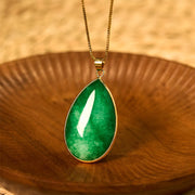 EverestArtstudios Green Jade Water Drop Pattern Abundance Necklace Pendant