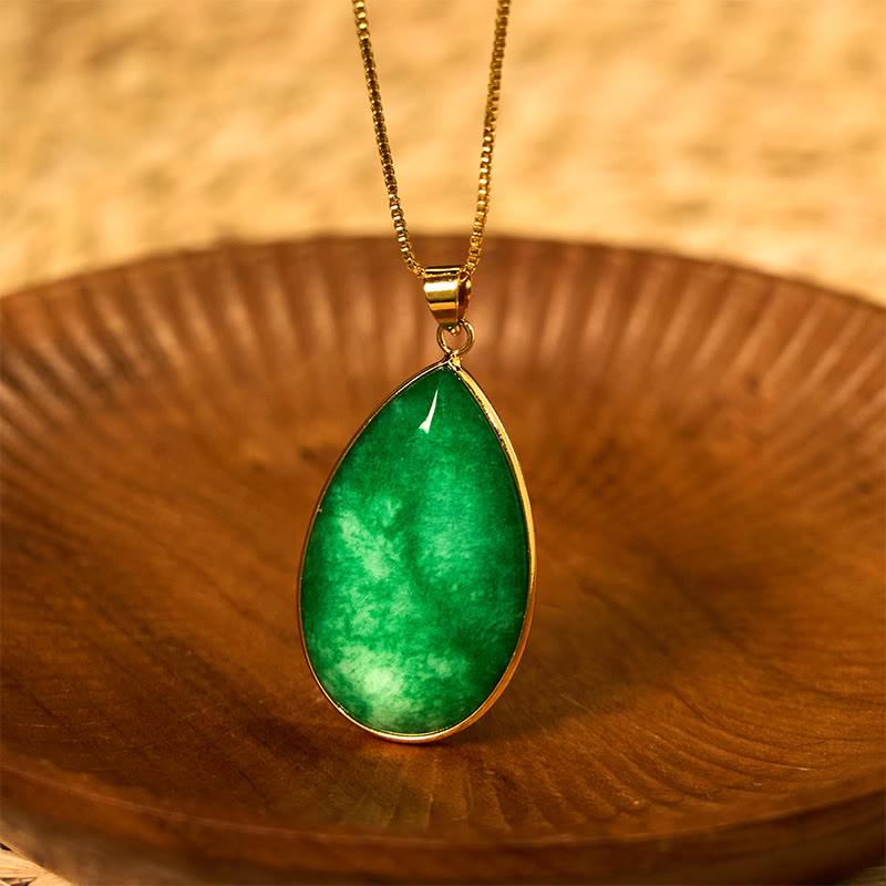 EverestArtstudios Green Jade Water Drop Pattern Abundance Necklace Pendant