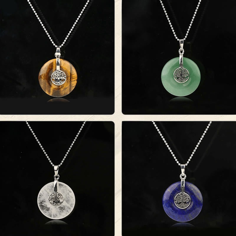 Buddha Stones Various Crystal Rose Quartz Green Aventurine Amethyst The Tree of Life Kindness Necklace Pendant