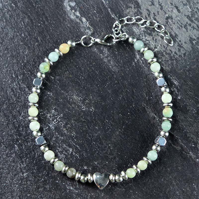 EverestArtstudios Natural Stone Amazonite Amethyst Lazurite Lapis Lazuli Rose Quartz Heart Positive Balance Bracelet