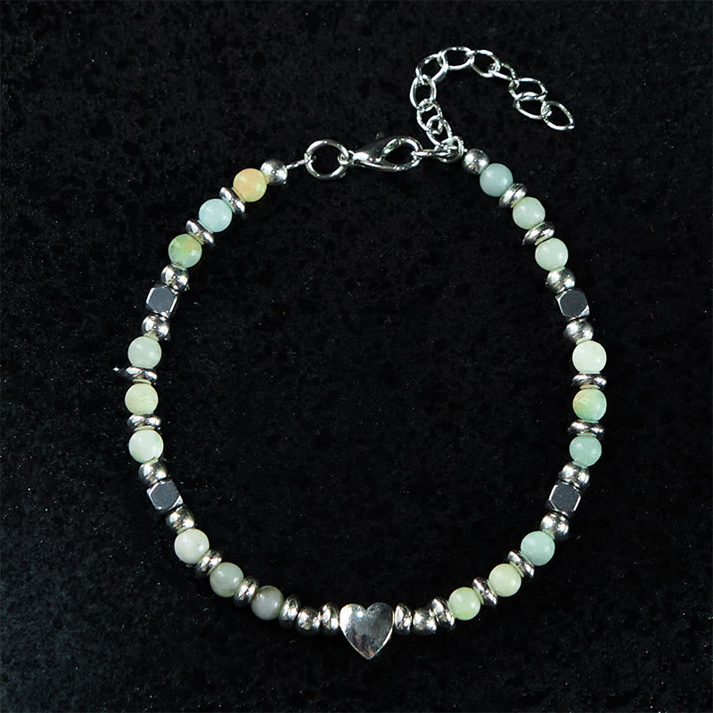 EverestArtstudios Natural Stone Amazonite Amethyst Lazurite Lapis Lazuli Rose Quartz Heart Positive Balance Bracelet
