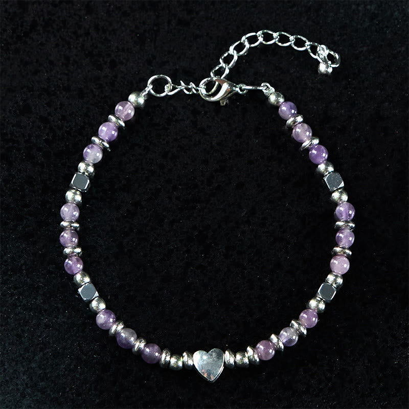 Buddha Stones Natural Stone Amazonite Amethyst Lazurite Lapis Lazuli Rose Quartz Heart Positive Balance Bracelet