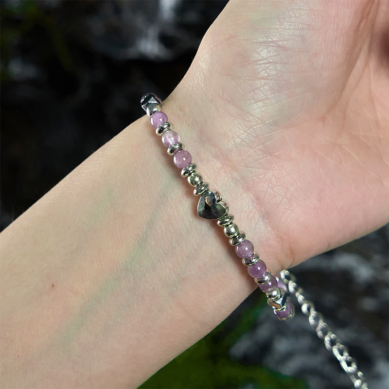 Buddha Stones Natural Stone Amazonite Amethyst Lazurite Lapis Lazuli Rose Quartz Heart Positive Balance Bracelet
