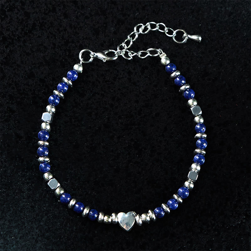 Buddha Stones Natural Stone Amazonite Amethyst Lazurite Lapis Lazuli Rose Quartz Heart Positive Balance Bracelet