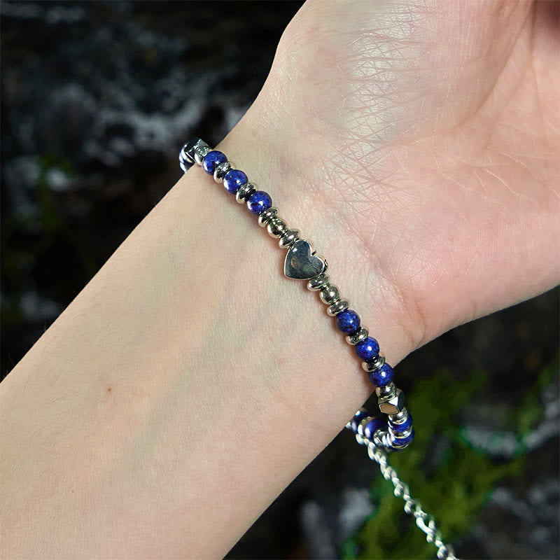 Buddha Stones Natural Stone Amazonite Amethyst Lazurite Lapis Lazuli Rose Quartz Heart Positive Balance Bracelet
