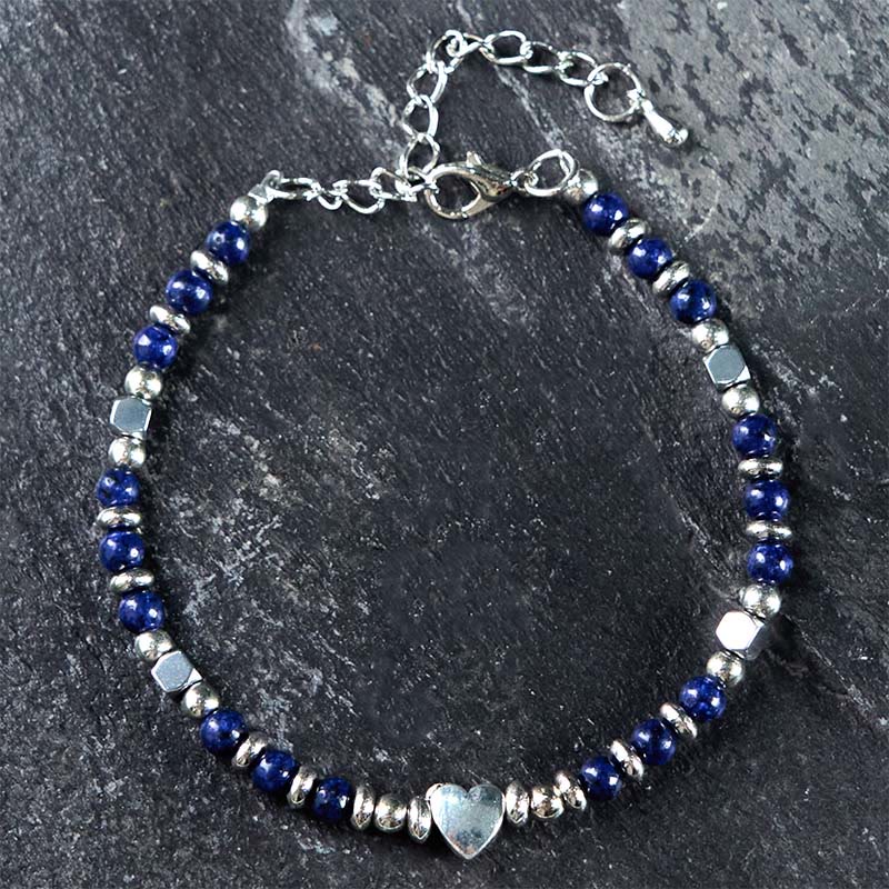 Buddha Stones Natural Stone Amazonite Amethyst Lazurite Lapis Lazuli Rose Quartz Heart Positive Balance Bracelet