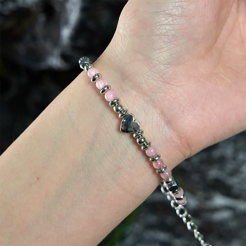 Buddha Stones Natural Stone Amazonite Amethyst Lazurite Lapis Lazuli Rose Quartz Heart Positive Balance Bracelet