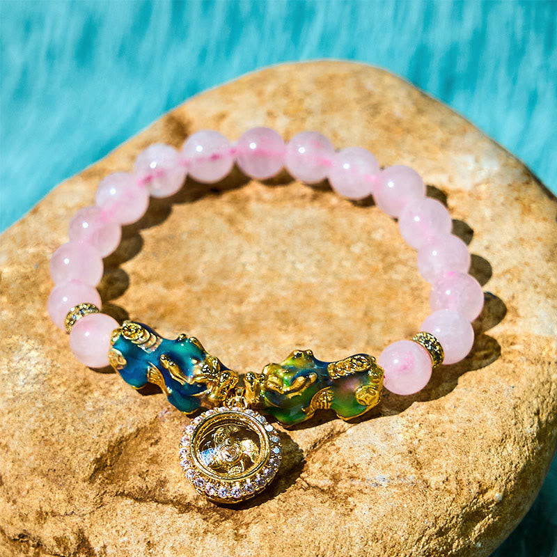 EverestArtstudios Pink Crystal Color Change Double PiXiu Cyclone Charm Warmth Bracelet