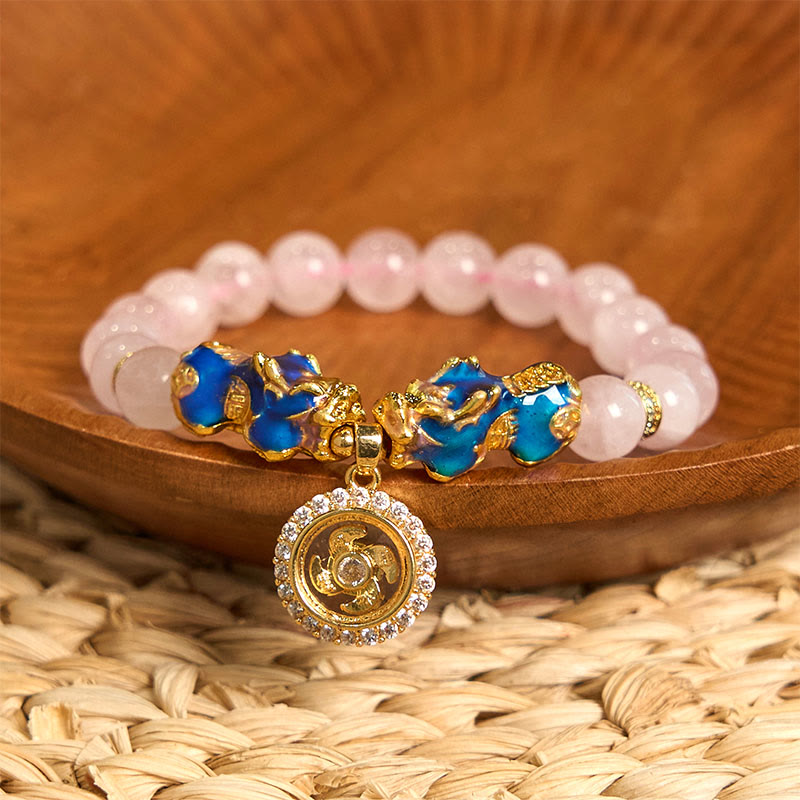 EverestArtstudios Pink Crystal Color Change Double PiXiu Cyclone Charm Warmth Bracelet