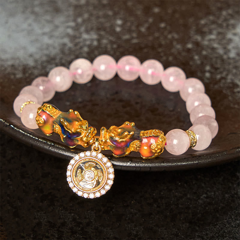 EverestArtstudios Pink Crystal Color Change Double PiXiu Cyclone Charm Warmth Bracelet