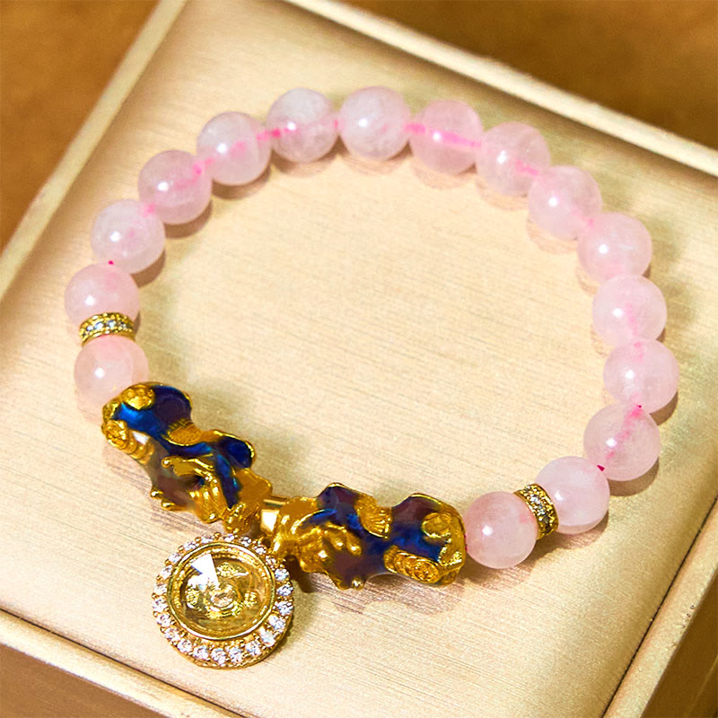 EverestArtstudios Pink Crystal Color Change Double PiXiu Cyclone Charm Warmth Bracelet