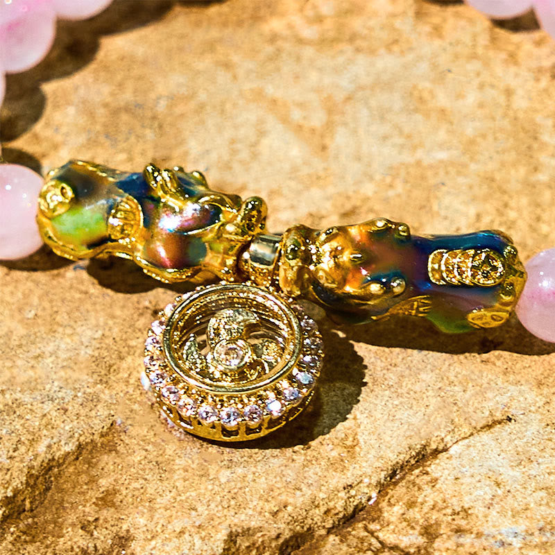 EverestArtstudios Pink Crystal Color Change Double PiXiu Cyclone Charm Warmth Bracelet