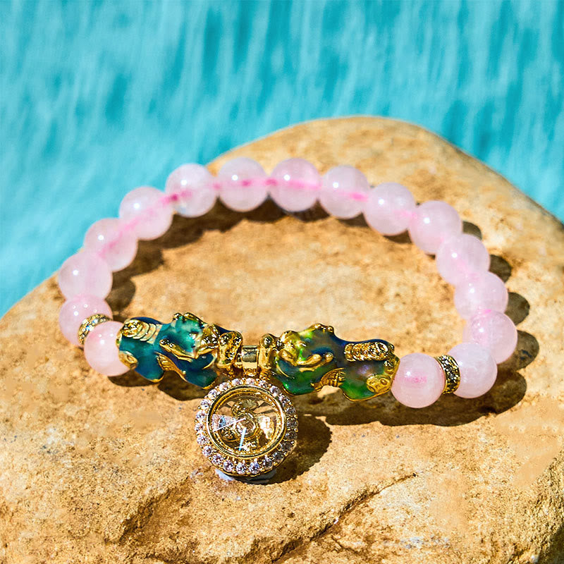 EverestArtstudios Pink Crystal Color Change Double PiXiu Cyclone Charm Warmth Bracelet
