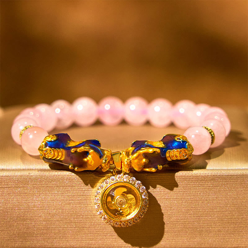 EverestArtstudios Pink Crystal Color Change Double PiXiu Cyclone Charm Warmth Bracelet