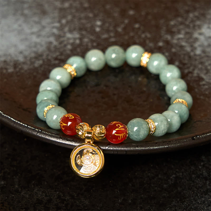 EverestArtstudios Natural Green Jade Om Mani Padme Hum Cyclone Charm Luck Bracelet