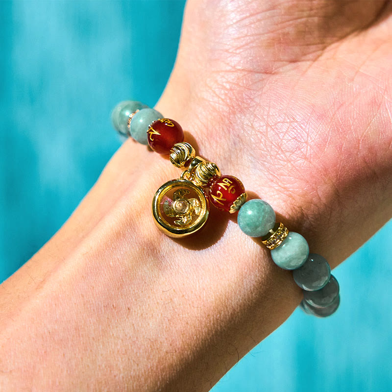 EverestArtstudios Natural Green Jade Om Mani Padme Hum Cyclone Charm Luck Bracelet