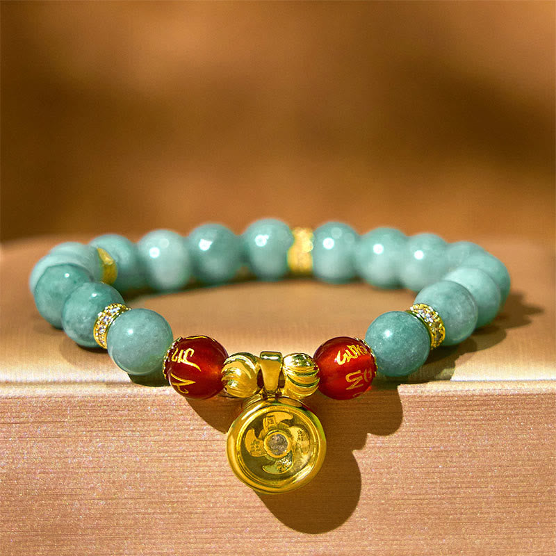 EverestArtstudios Natural Green Jade Om Mani Padme Hum Cyclone Charm Luck Bracelet