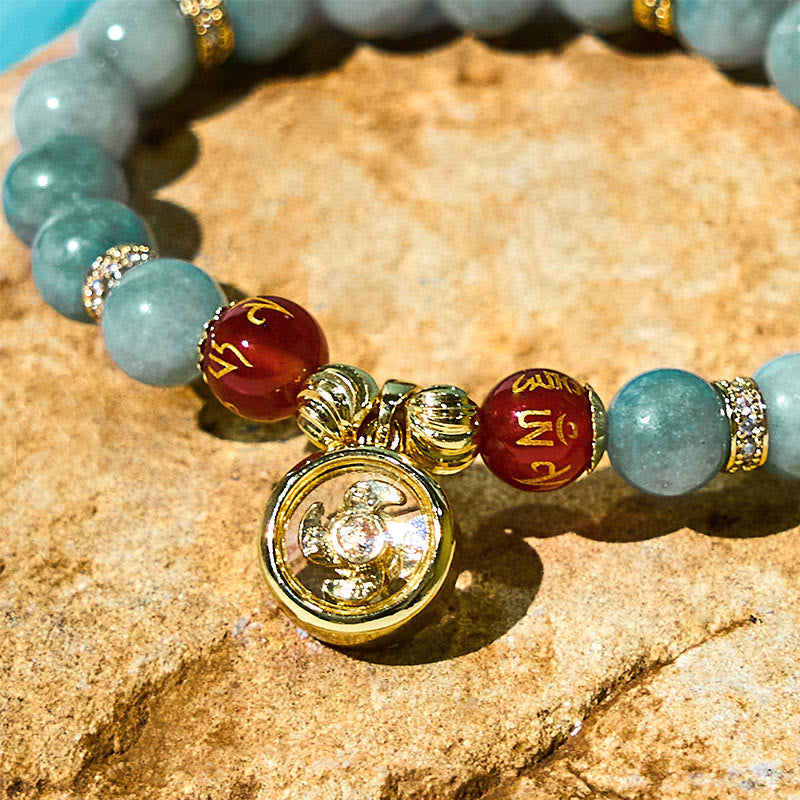 EverestArtstudios Natural Green Jade Om Mani Padme Hum Cyclone Charm Luck Bracelet
