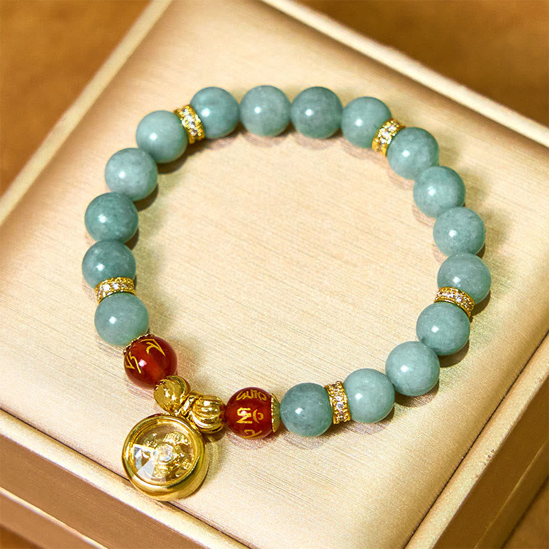 EverestArtstudios Natural Green Jade Om Mani Padme Hum Cyclone Charm Luck Bracelet