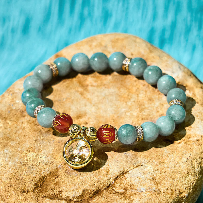 EverestArtstudios Natural Green Jade Om Mani Padme Hum Cyclone Charm Luck Bracelet