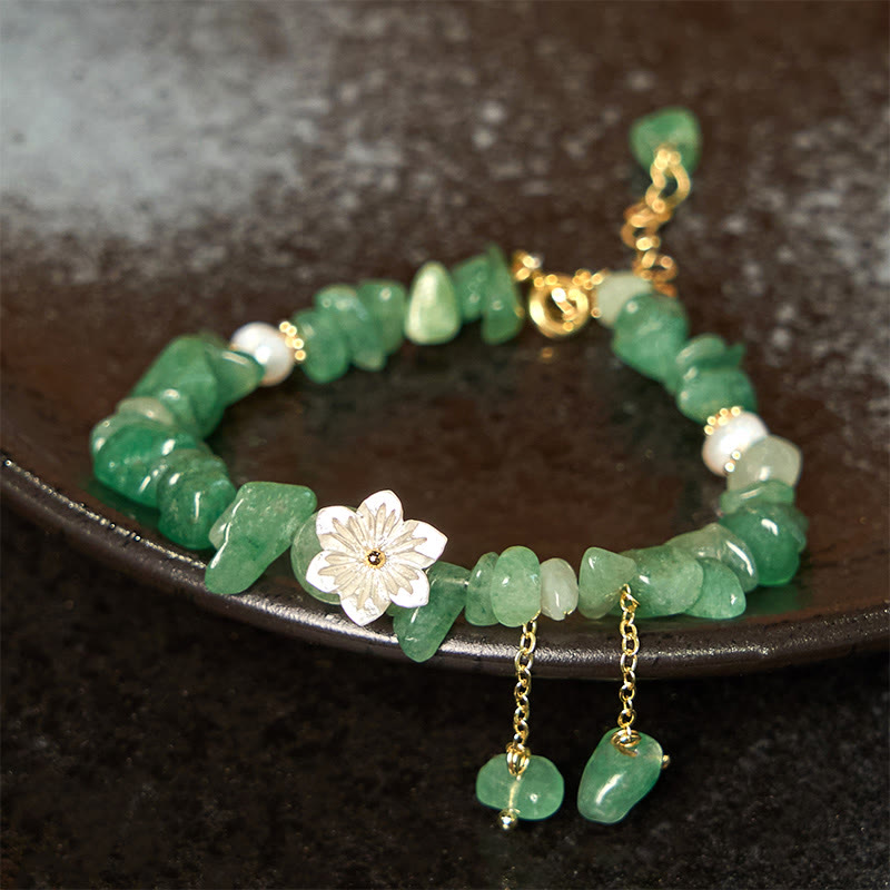 EverestArtstudios Natural Strawberry Quartz Green Strawberry Quartz Super Seven Crystal Flower Healing Bracelet