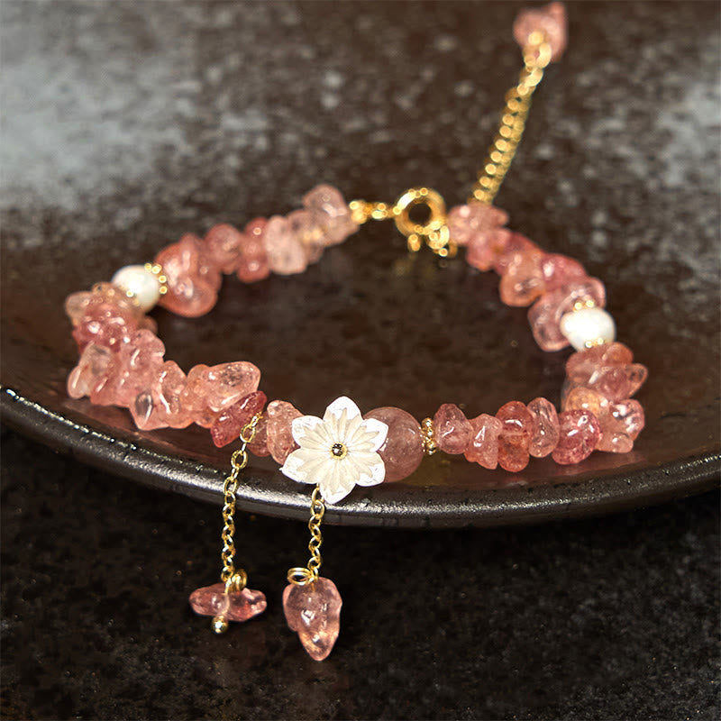 EverestArtstudios Natural Strawberry Quartz Green Strawberry Quartz Super Seven Crystal Flower Healing Bracelet