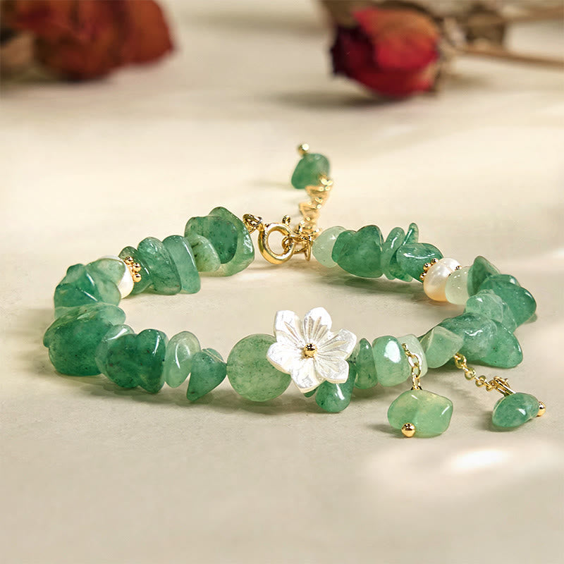 EverestArtstudios Natural Strawberry Quartz Green Strawberry Quartz Super Seven Crystal Flower Healing Bracelet