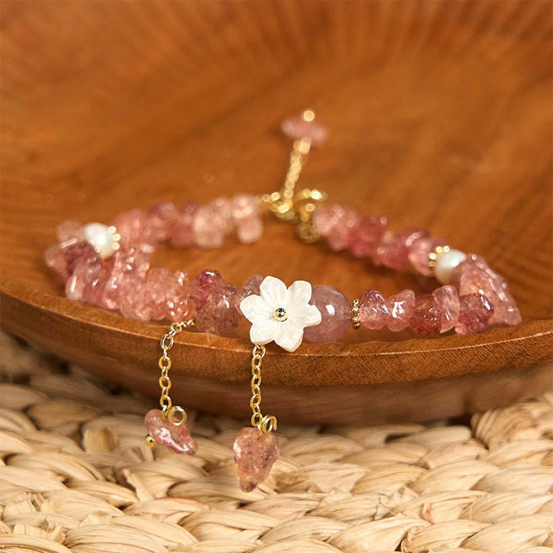 EverestArtstudios Natural Strawberry Quartz Green Strawberry Quartz Super Seven Crystal Flower Healing Bracelet