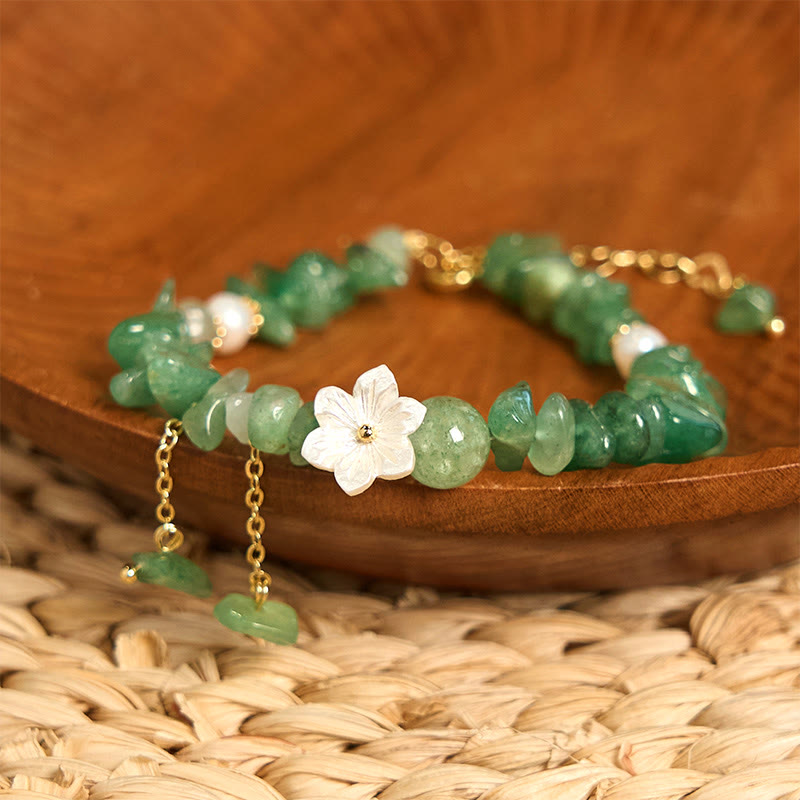 EverestArtstudios Natural Strawberry Quartz Green Strawberry Quartz Super Seven Crystal Flower Healing Bracelet