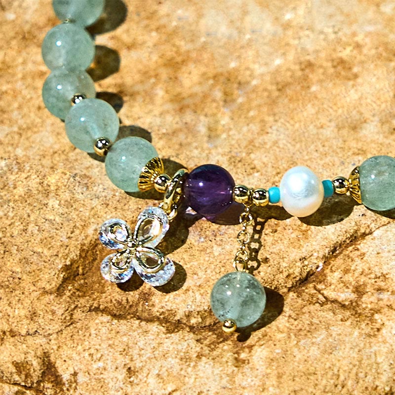 EverestArtstudios Natural Strawberry Quartz Green Strawberry Quartz Butterfly Charm Love Bracelet
