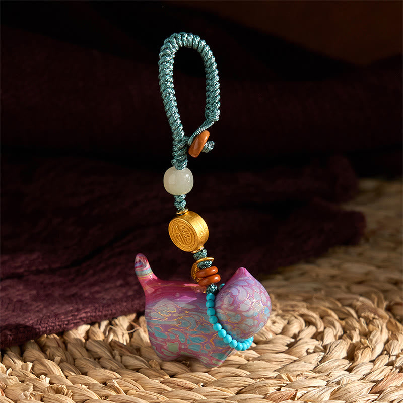 EverestArtstudios Hetian Jade Natural Sandalwood Red Sandalwood Green Sandalwood Fu Character Abundance Key Chain