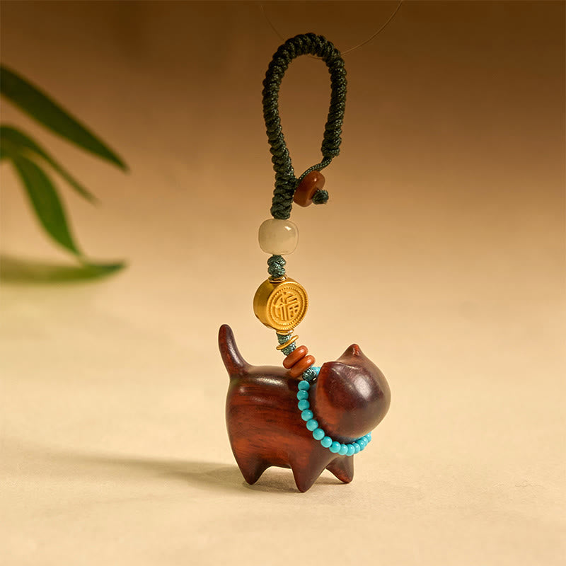 EverestArtstudios Hetian Jade Natural Sandalwood Red Sandalwood Green Sandalwood Fu Character Abundance Key Chain
