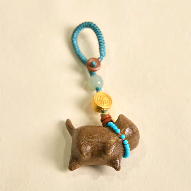 EverestArtstudios Hetian Jade Natural Sandalwood Red Sandalwood Green Sandalwood Fu Character Abundance Key Chain