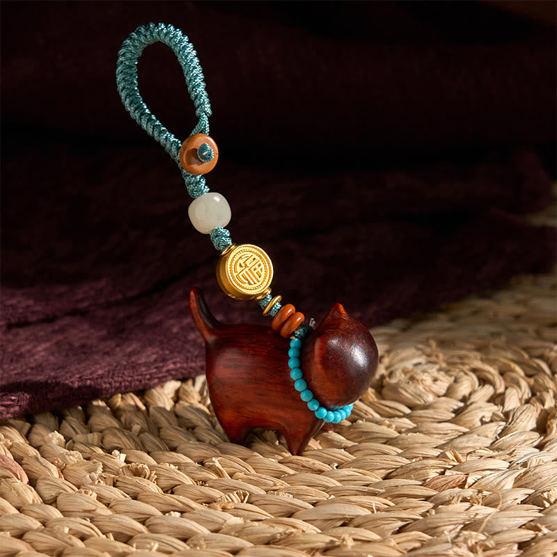 EverestArtstudios Hetian Jade Natural Sandalwood Red Sandalwood Green Sandalwood Fu Character Abundance Key Chain