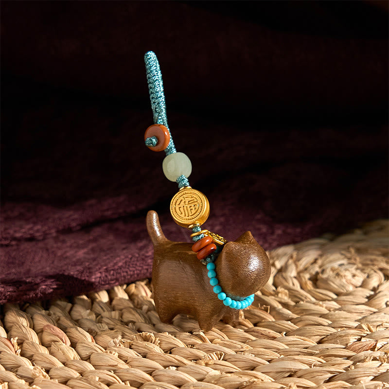 EverestArtstudios Hetian Jade Natural Sandalwood Red Sandalwood Green Sandalwood Fu Character Abundance Key Chain