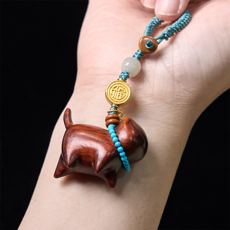 EverestArtstudios Hetian Jade Natural Sandalwood Red Sandalwood Green Sandalwood Fu Character Abundance Key Chain