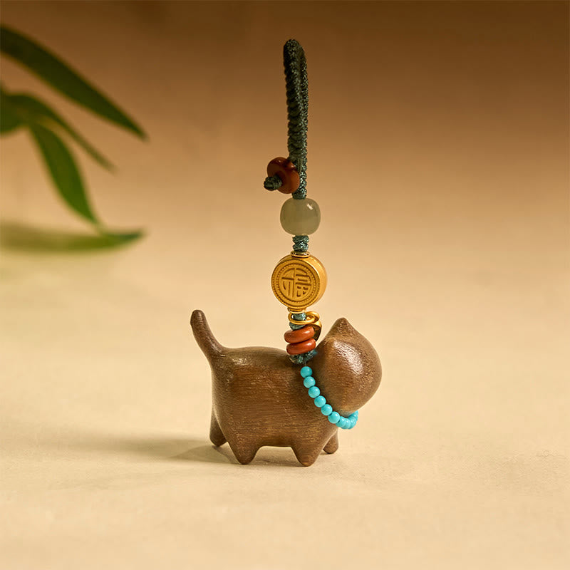 EverestArtstudios Hetian Jade Natural Sandalwood Red Sandalwood Green Sandalwood Fu Character Abundance Key Chain