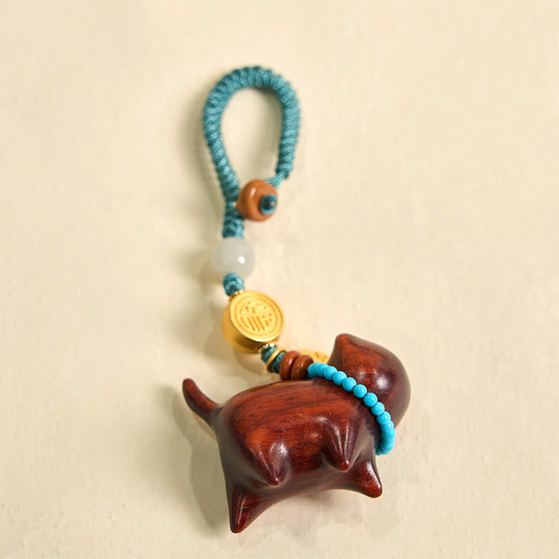 EverestArtstudios Hetian Jade Natural Sandalwood Red Sandalwood Green Sandalwood Fu Character Abundance Key Chain